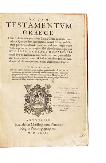BIBLE. POLYGLOT.  Hebraicorum bibliorum . . . interpretatio [with Novum Testamentum Graece].  1572